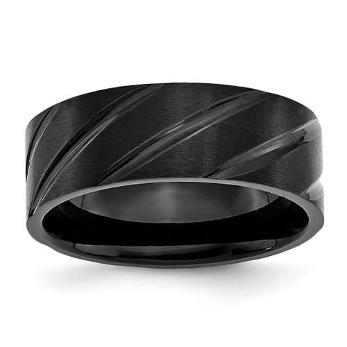 Chisel Titanium Brushed and Polished Black Ion-Plated Swirl Design 8 mm Wedding Band, Flat