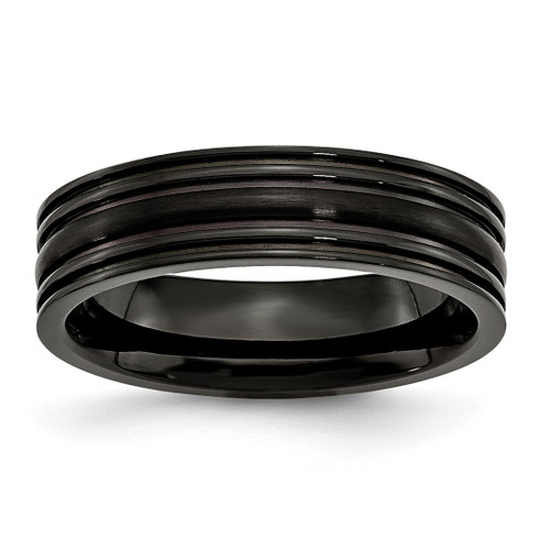 Titanium Grooved Black Ion-Plated 6 mm Brushed and Polished Wedding Band - TB357