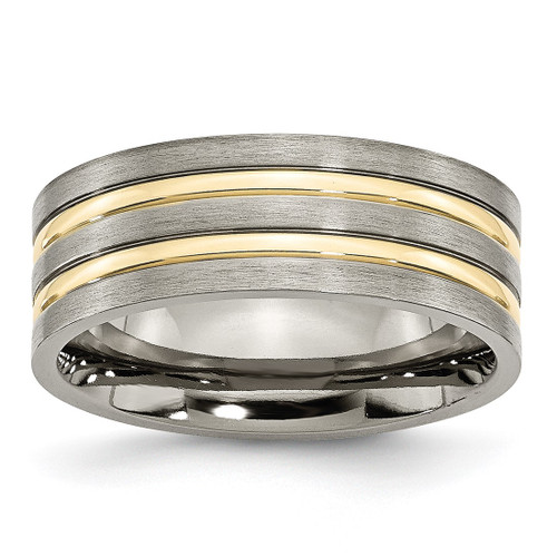 Chisel Titanium Brushed Yellow Ion-Plated 8 mm Grooved Wedding Band, Flat