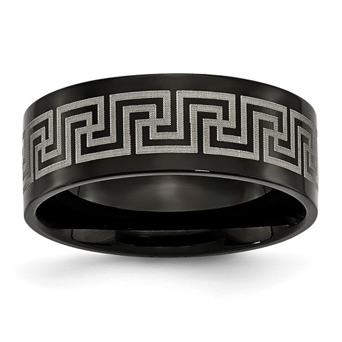 Titanium Black Ion-Plated Greek Key Laser Etched 8 mm Brushed/Polished Wedding Band