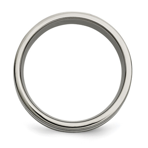 Titanium Brushed with Sterling Silver Inlay 8 mm Grooved Wedding Band - View 2