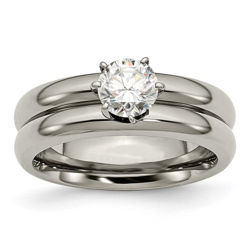 Chisel Titanium Polished with Cubic Zirconia Ring, 8 mm