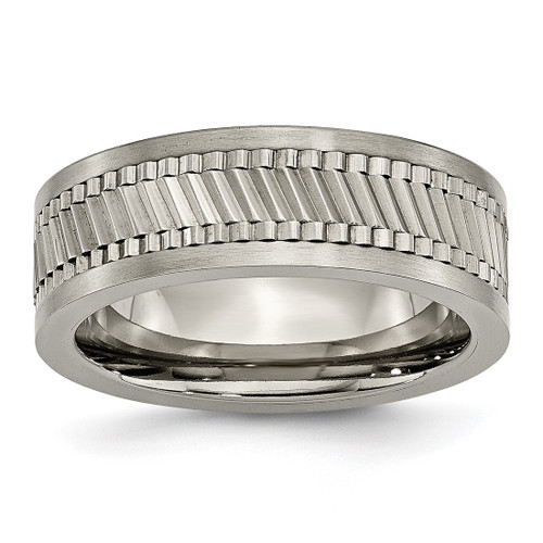Titanium Sawtooth Design Flat Polished with Brushed Edge 8 mm Wedding Band - TB380