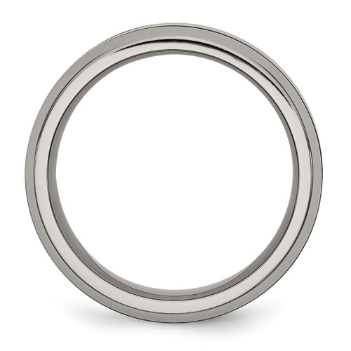Chisel Titanium Polished with Black Ceramic Center 8 mm Beveled Wedding Band - TB382 - View 2