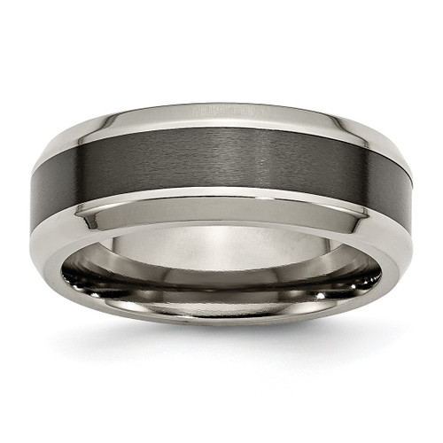 Chisel Titanium Polished with Black Ceramic Center 8 mm Beveled Wedding Band - TB384