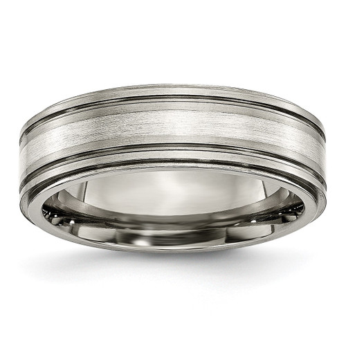 Titanium with Argentium.925 Silver Inlay Ridged Edge 7 mm Wedding Band