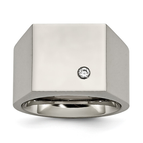 Chisel Titanium Polished Cubic Zirconia Signet Ring