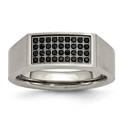 Chisel Titanium Brushed and Polished Black Ion-Plated Cubic Zirconia Signet Ring - TB429
