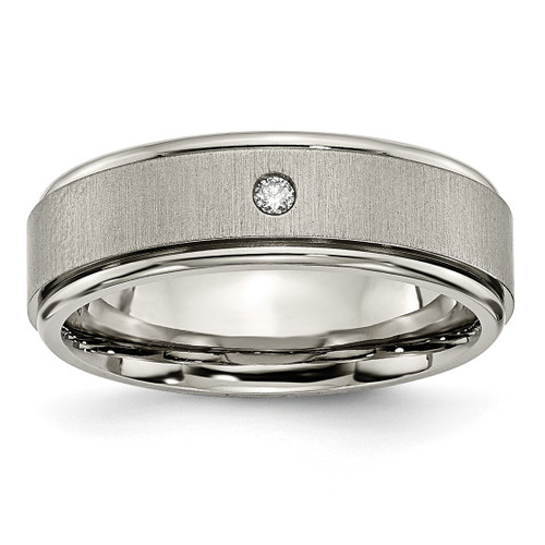 Chisel Titanium Brushed and Polished 0.05ct Diamond Rounded Edge 7 mm Wedding Band, Flat