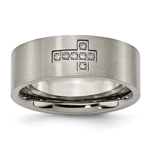 Chisel Titanium Brushed 0.07ct Diamond Cross 8 mm Flat Wedding Band