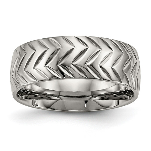 Chisel Titanium Polished Diamond Cut 8 mm Wedding Band, Domed
