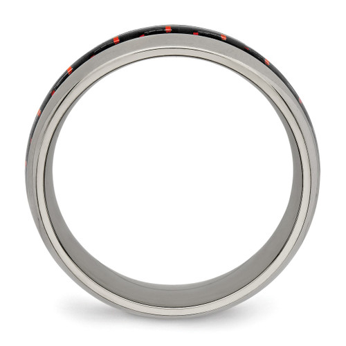 Chisel Titanium Polished with Black and Red Carbon Fiber Inlay 8 mm Wedding Band, Domed - View 2