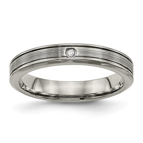 Titanium Polished with Cubic Zirconia 3.75 mm Grooved Comfort Fit Wedding Band