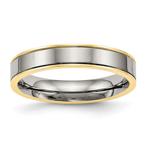 Chisel Titanium Polished Yellow Ion-Plated 5 mm Grooved Comfort Fit Wedding Band, Flat