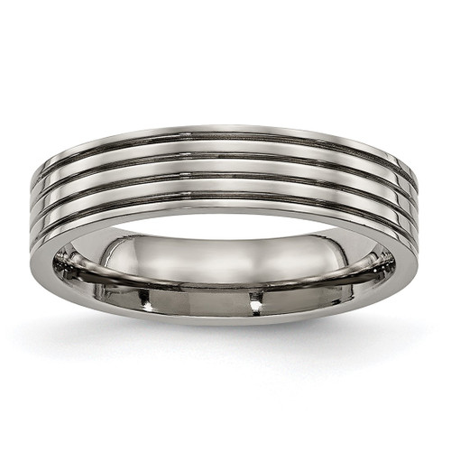 Titanium Polished 5 mm Grooved Comfort Fit Wedding Band