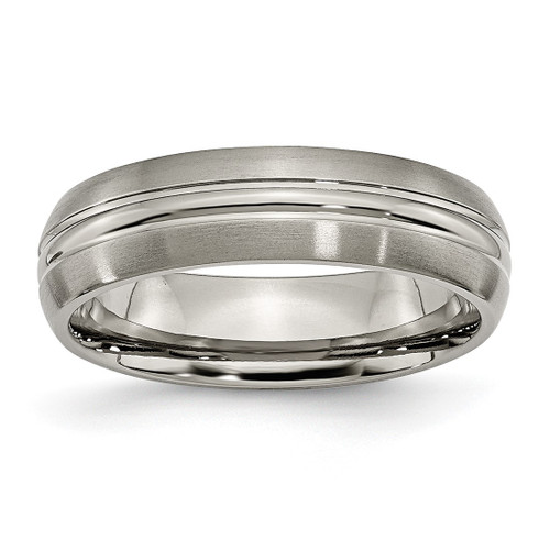 Chisel Titanium Brushed Center 6 mm Grooved Wedding Band, Half Round