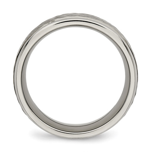 Chisel Titanium Polished with Satin Hammered Center 8 mm Grooved Wedding Band - View 2