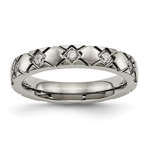 Titanium Polished with Cubic Zirconia Criss Cross 4 mm Grooved Wedding Band