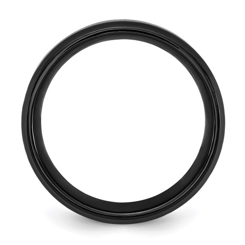 Chisel Black Titanium Polished with Black and Blue Carbon Fiber Inlay 8 mm Wedding Band, Domed - View 2