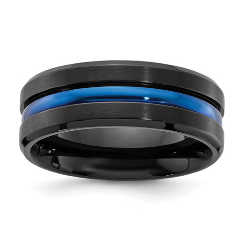 Chisel Black Titanium Brushed with Polished Blue Ion-Plated Center 8 mm Wedding Band