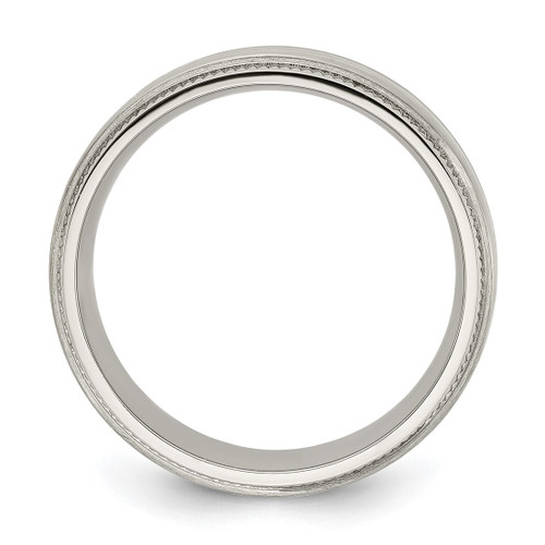 Chisel Titanium Brushed and Polished Textured Edge 7 mm Wedding Band, Flat - View 2