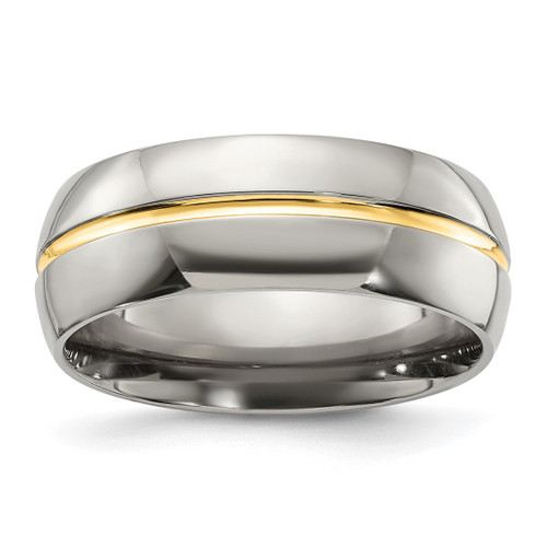 Chisel Titanium Yellow Ion-Plated Grooved 8 mm Polished Wedding Band, Domed