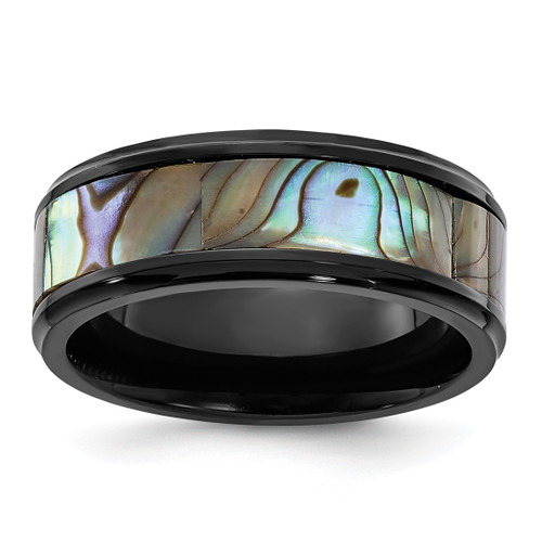 Chisel Titanium Black Ion-Plated Mother of Pearl Inlay 8 mm Wedding Band, Flat