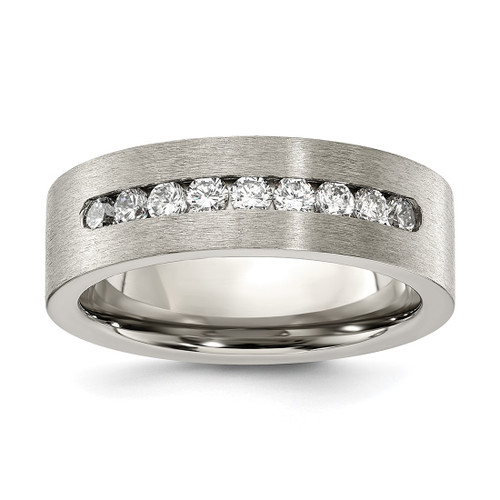 Chisel Titanium Brushed with Cubic Zirconia Flat 7.00 mm Band Ring
