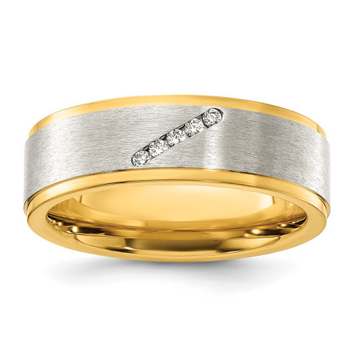 Chisel Titanium Polished Yellow Ion-Plated with Cubic Zirconia Brushed Center 8.00 mm Band Ring