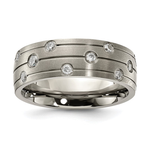 Chisel Titanium Brushed with Cubic Zirconia 8.00 mm Band Ring