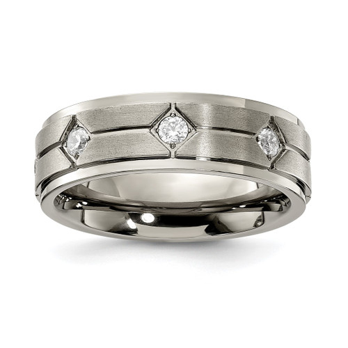Chisel Titanium Polished with Brushed Center with Cubic Zirconia 7.00 mm Wedding Band