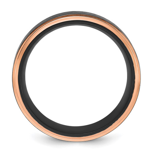 Chisel Titanium with Brushed Center Black and Rose Ion-Plated 8 mm Wedding Band - View 2