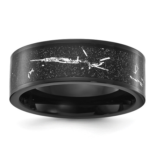 Chisel Titanium Polished Black Ion-Plated with Black and Silver Foil Inlay 8 mm Wedding Band