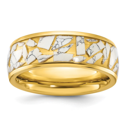 Chisel Titanium Polished Yellow Ion-Plated with Ceramic Fragments Inlay 8 mm Wedding Band