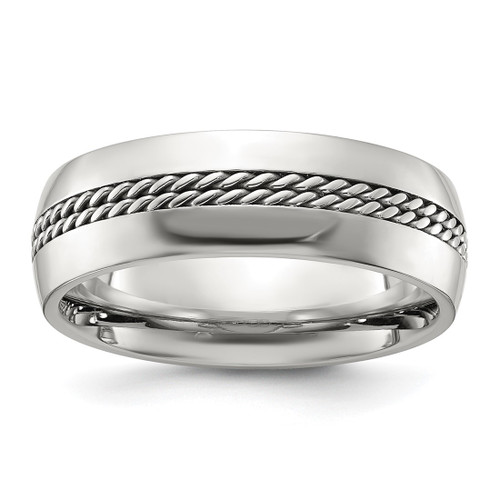 Chisel Titanium Polished with Curb Chain Inlay 7 mm Wedding Band
