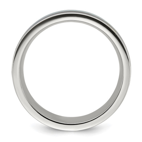 Chisel Titanium Polished with Turquoise and Black Star Sandstone Inlay 8 mm Wedding Band - View 2