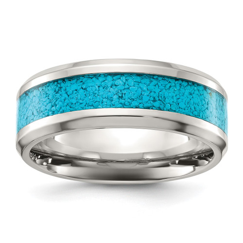 Chisel Titanium Polished with Turquoise Inlay 8 mm Wedding Band