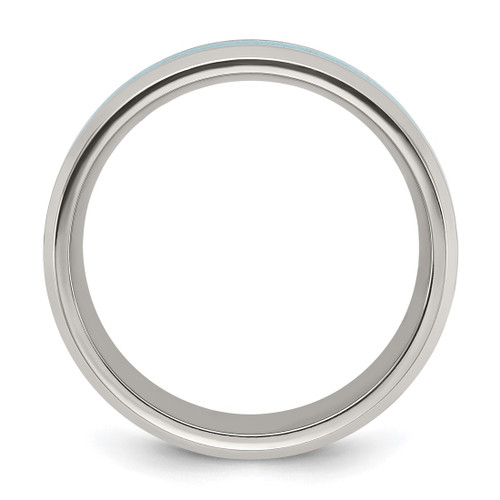 Chisel Titanium Polished with Turquoise Inlay 8 mm Wedding Band - View 2