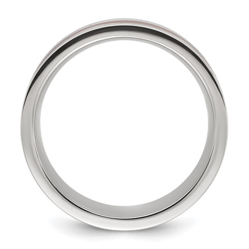 Chisel Titanium Polished with Wood and Simulated Meteorite Inlay 8 mm Wedding Band - View 2