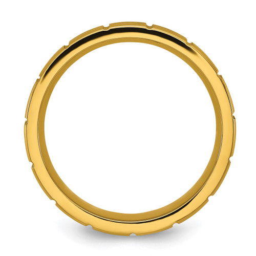 Chisel Titanium Polished Yellow Ion-Plated Grooved 6 mm Wedding Band - View 2