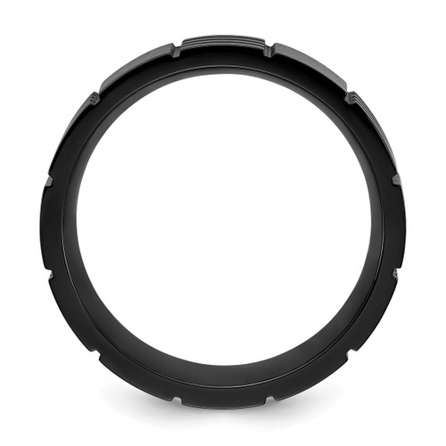 Chisel Titanium Polished Black Ion-Plated Grooved 8 mm Wedding Band - View 2