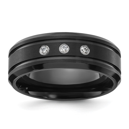 Chisel Titanium Polished Black Ion-Plated Cubic Zirconia 8 mm Band Ring