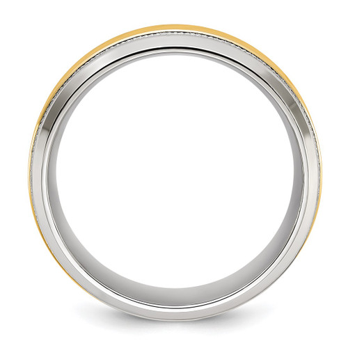 Chisel Titanium Polished with Yellow Ion-Plated Grooved Center 8 mm Wedding Band - View 2