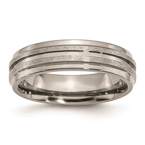 Titanium Grooved Ridged Edge 6 mm Satin and Polished Wedding Band