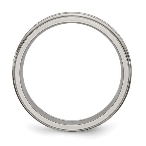 Titanium Grooved Ridged Edge 6 mm Satin and Polished Wedding Band - View 2