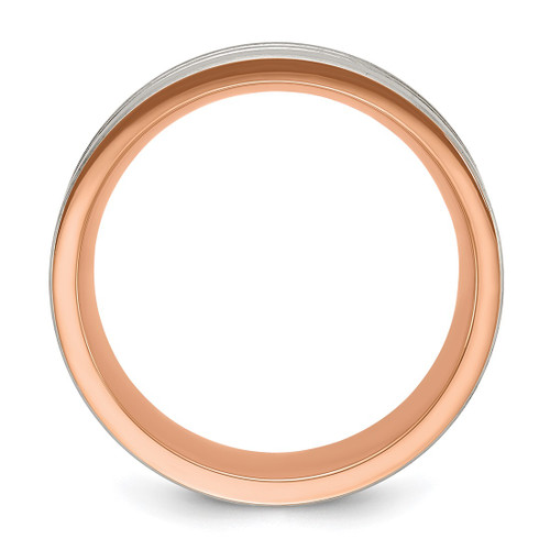 Chisel Titanium Brushed and Polished Rose Ion-Plated Stripes 8 mm Wedding Band - View 2