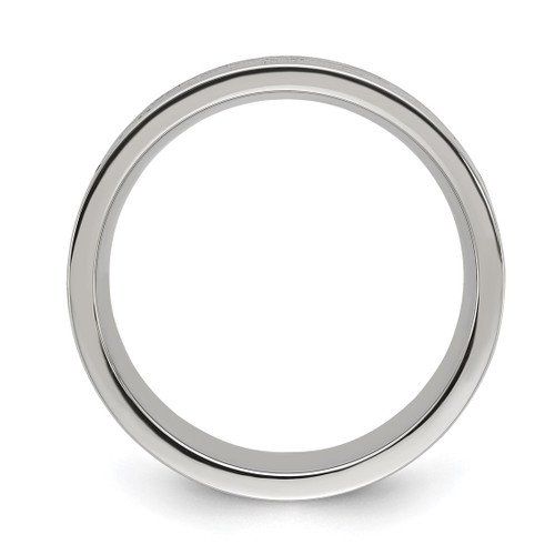 Chisel Titanium Polished with Wood, Simulated Meteorite and Red Stone Inlay 8 mm Wedding Band - View 2