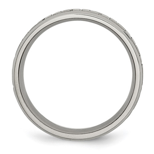 Titanium Ridged Edge Greek Key Design 6 mm Satin/Polished Wedding Band - View 2