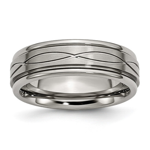 Chisel Titanium Brushed Center 7 mm Criss-Cross Design Ridged Edge Wedding Band