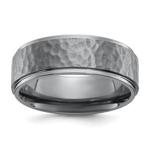 Chisel Tantalum Brushed and Polished Hammered Center 8 mm Beveled Edge Wedding Band